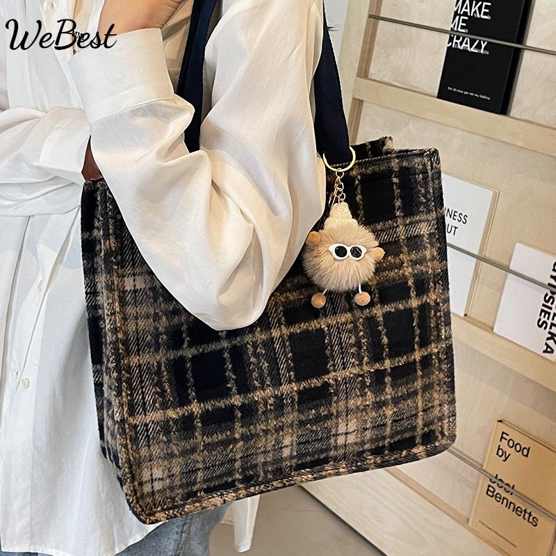 

Large Capacity Wool Blend Shoulder and Handbag for High School Students