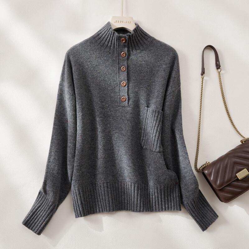 Jinjuan Women s 100% Lambswool Half-Button Sweater L