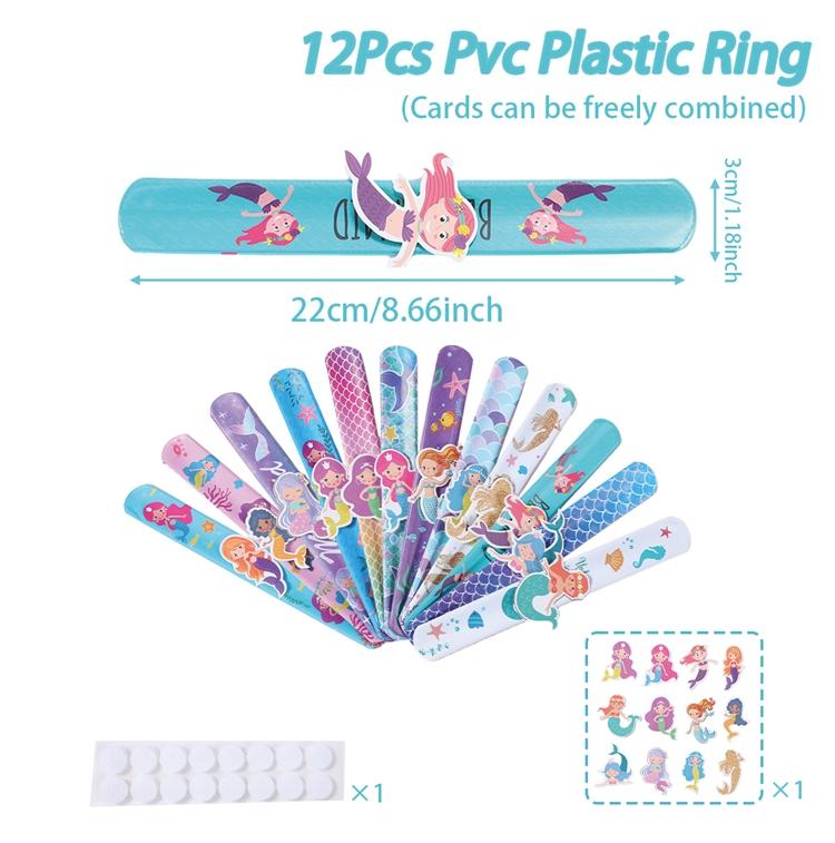 12Pcs Cartoon Mermaid Slap Bracelets Animals Wristband Gift Birthday Kids Favor Toys Party Supplies Mermaid Birthday Decoration