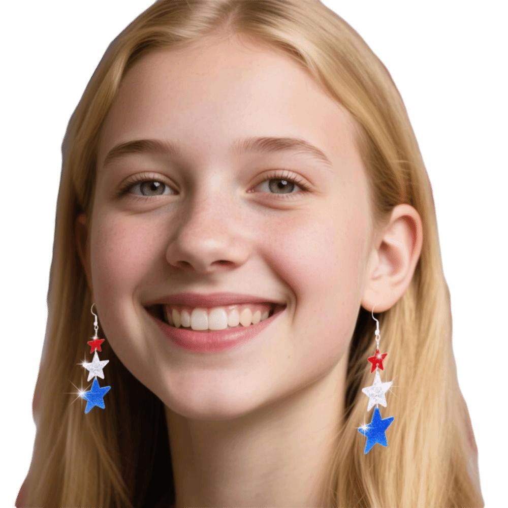 Fourth of July Deals Stud Earrings Acrylic Retro Five-pointed Star Eardrop Jewelry Long Tassel Earrings