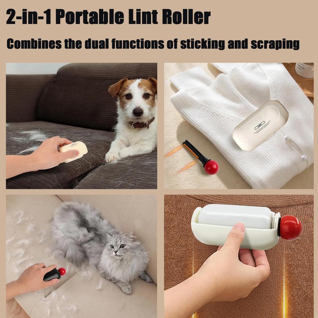 Sticky Lint Roller, 2 In1 Washable Lint Remover, Portable Reusable Mini Ball Pet Hair Remover for Clothes Furniture Dog Cat Hair