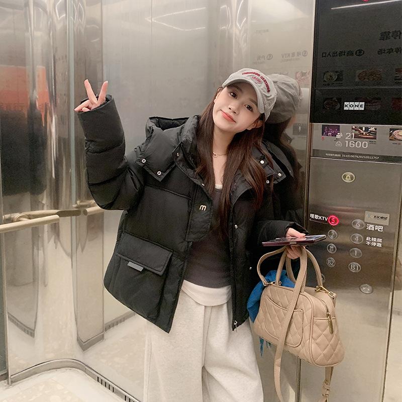 

Padded jacket female winter student new padded jacket loose padded jacket solid color hooded padded jacket M чёрный