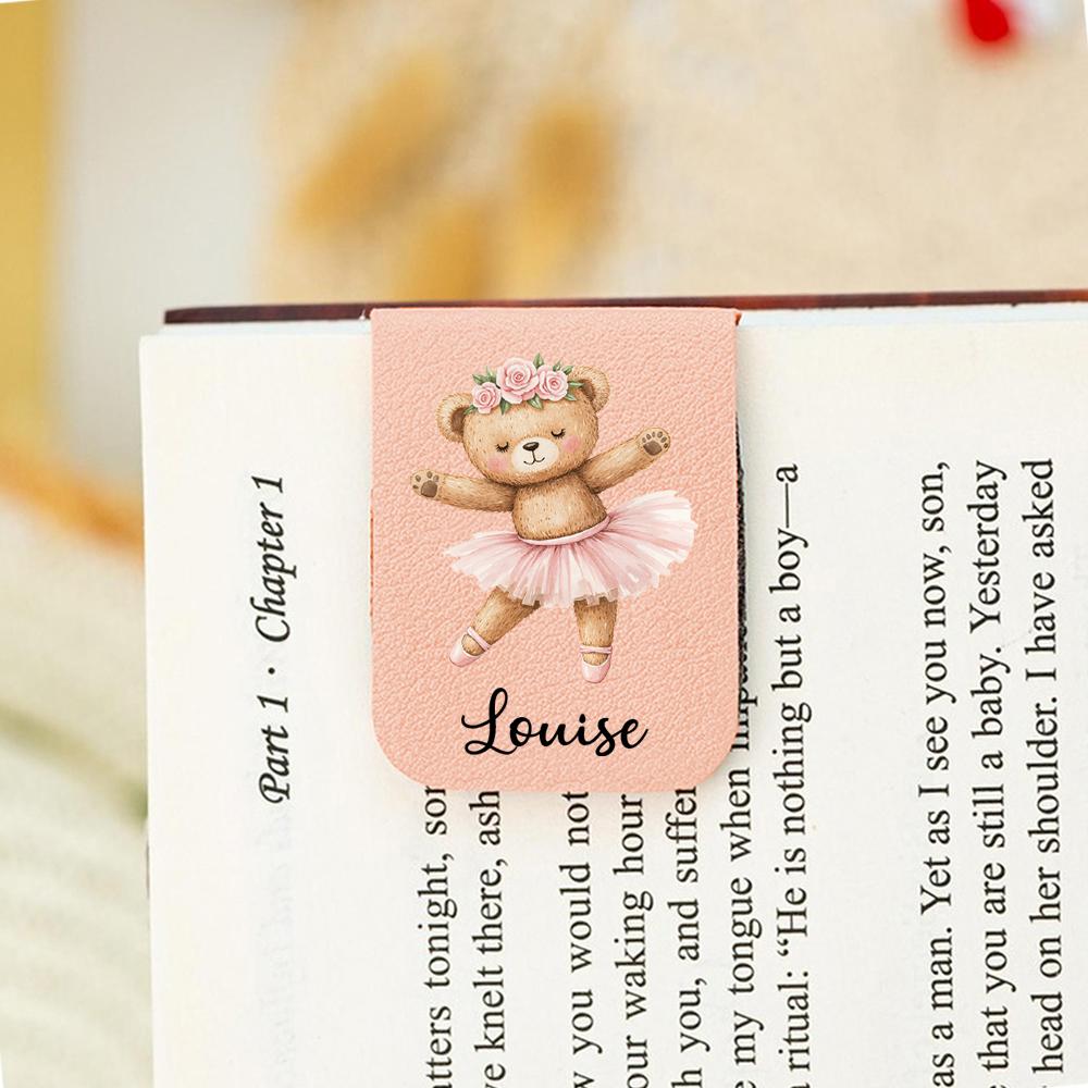 

1pc Diy Dance Bear Customizable Name Bookmark For Children read Book Girl Birthday Gift UV Print Personalized Bookmark SJ41-softpink