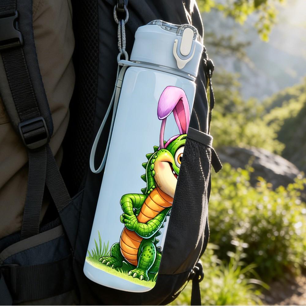 1PC Crocodile Dinosaur Funny Cartoon Art 750ml Color Plastic Sports Water Bottle Leakproof Flip Straw Lid Suitable for Sports Office Home Use