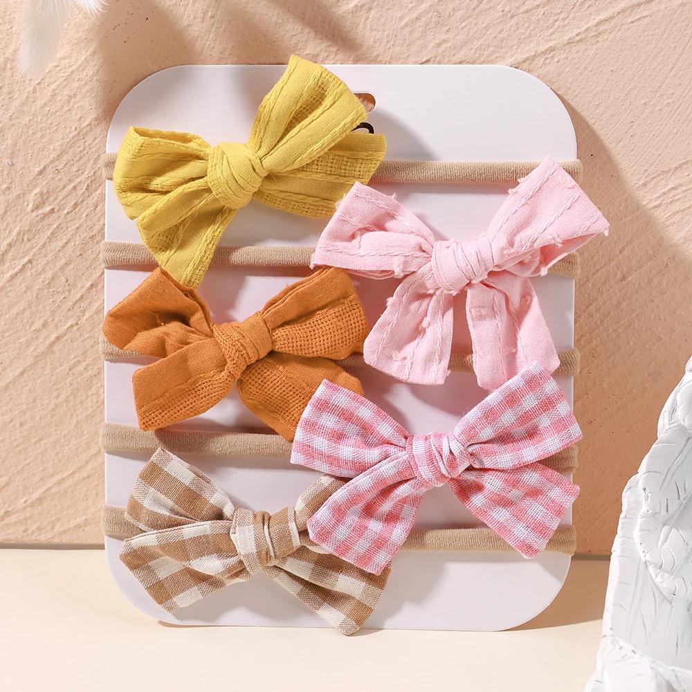 5Pcs/lot Baby Elastic Nylon Headband Newborn Sweet Flower Lace Bow Hair Bands for Babe Infant Toddler Soft Girl Hair Accessories