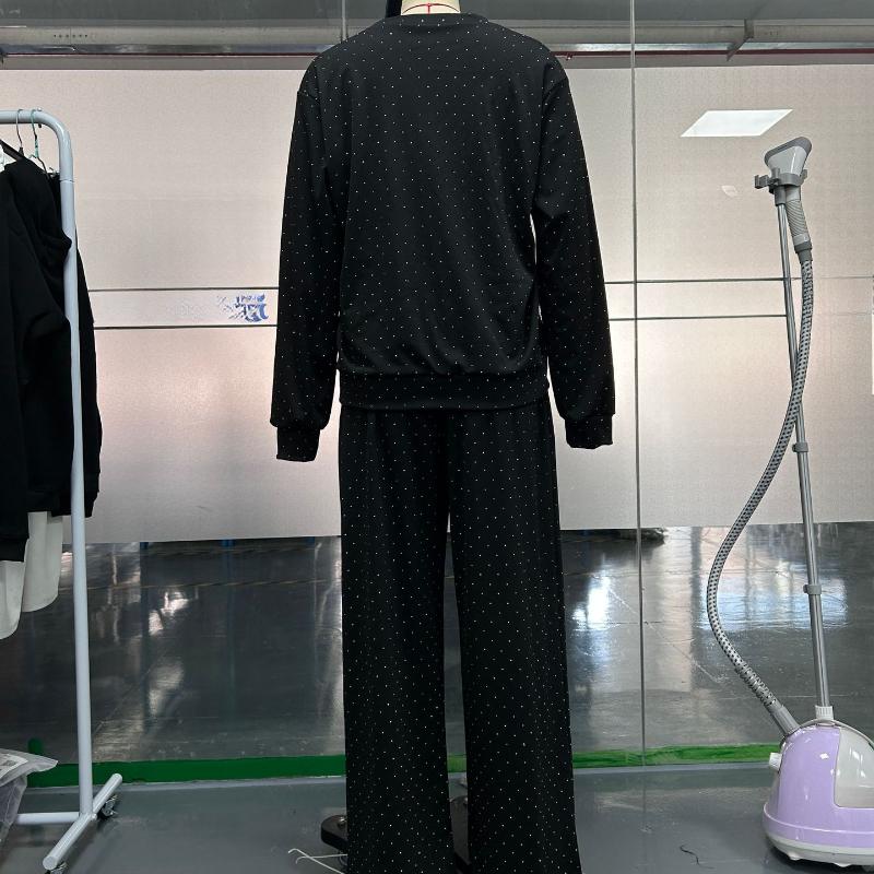Women's Pants Suit Autumn Winter New O-neck Diamond Long-sleeved Tops Drawstring Sweatpants Fashionable Ladies 2-piece Sets