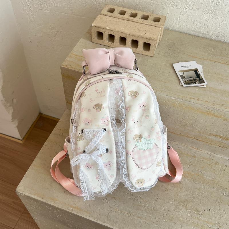 Schultasche neu japanischer Cartoon Schlappohrhase Spitze Rucksack Große Schleife Süße Lolita Ausgehen leichte Schultasche