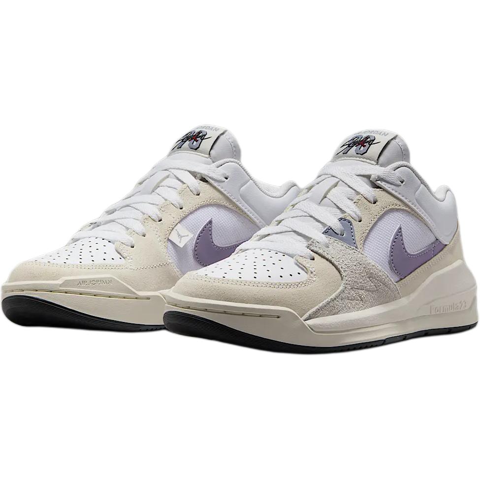 New Jordan Stadium 90 Anti Slip Wear Resistant Low Top Children's Basketball Shoes White/Coal Black/Ecru/Mist Gray/Blue DX4399-105