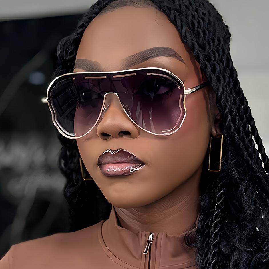 Oversized Shield One-Piece Punk Sunglasses Women  Luxury  Square Sun Glasses for Ladies Metal Big Frame Eyewear UV400