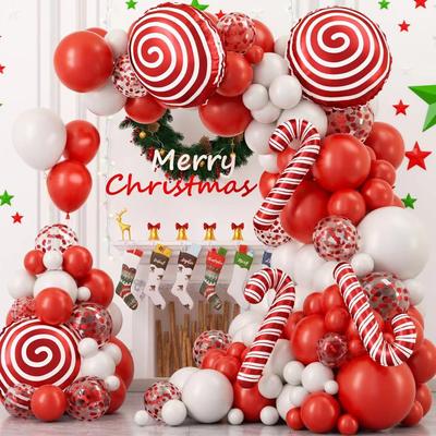 Weihnachtsballons Rot und Weiß Süßigkeiten, Kranzbogen-Set Lutscher Zuckerstange Aluminiumfolienballon Weihnachtsfeier Dekoration