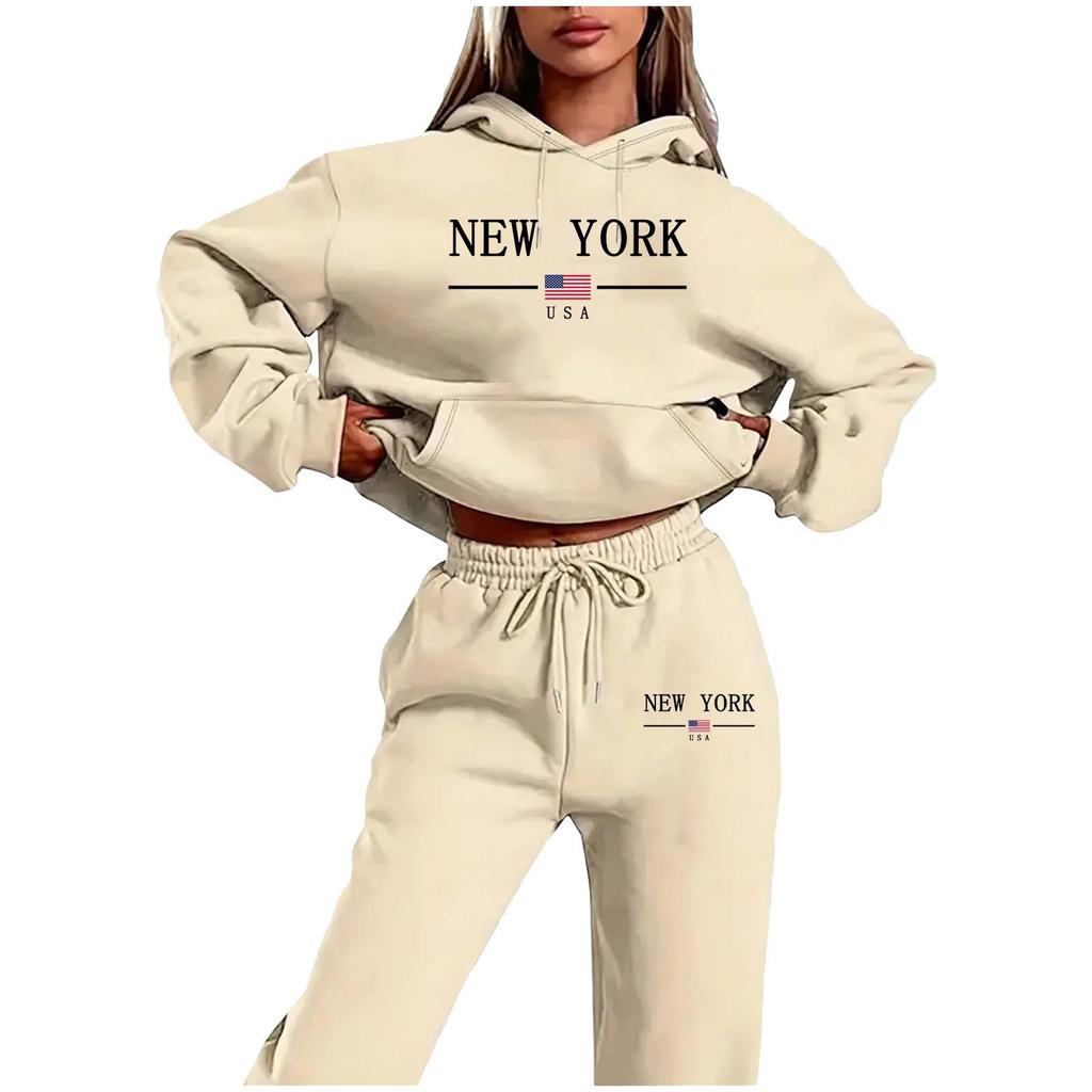 Women's European & American Cross-Border Long Sleeve Autumn/Winter Hoodie & Sweatshirt Set