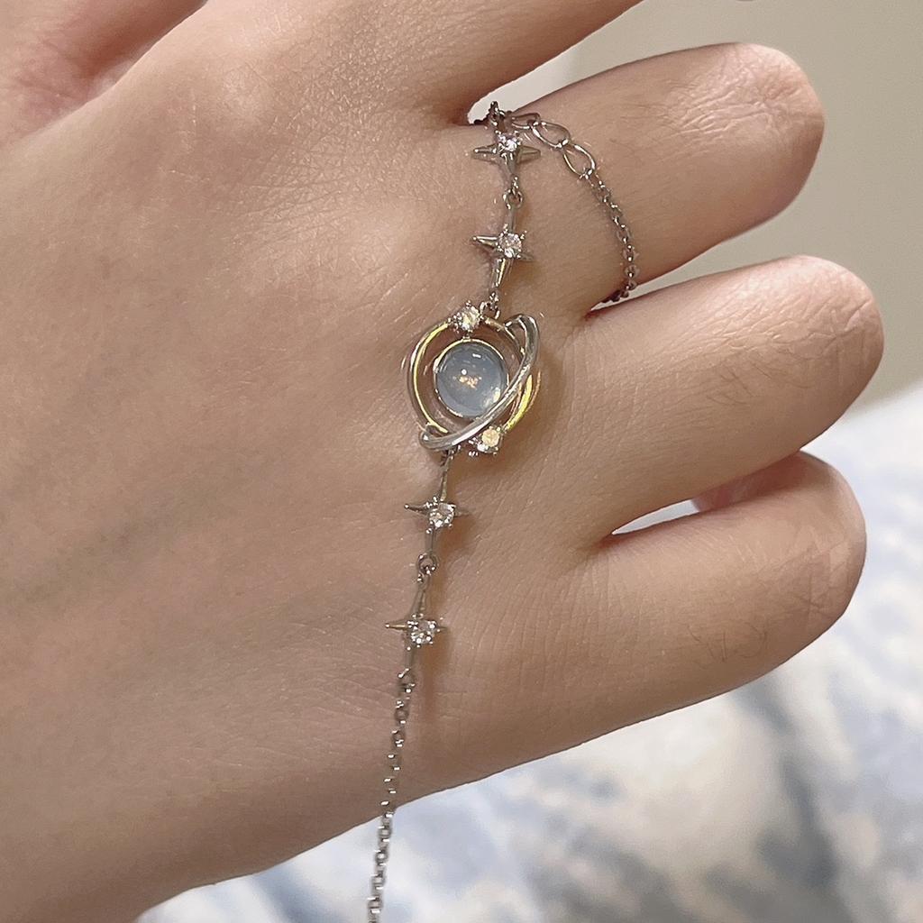 Korean Elegant Opal Space Star Bracelet For Women Ins Delicate Zircon Starlight Bracelet Girls Sliver Chains Bangle Jewelry Gift