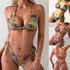 New European and American Split Swimsuit Women's Print Sexy Double Lace-up Halter Bikini Swimsuit Bikini