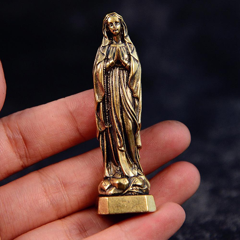 Brass Virgin Mary Figurines Portable Mini Vintage Style Religious Holy Mother Sculpture Collectibles Crafts Ornaments Home Decor