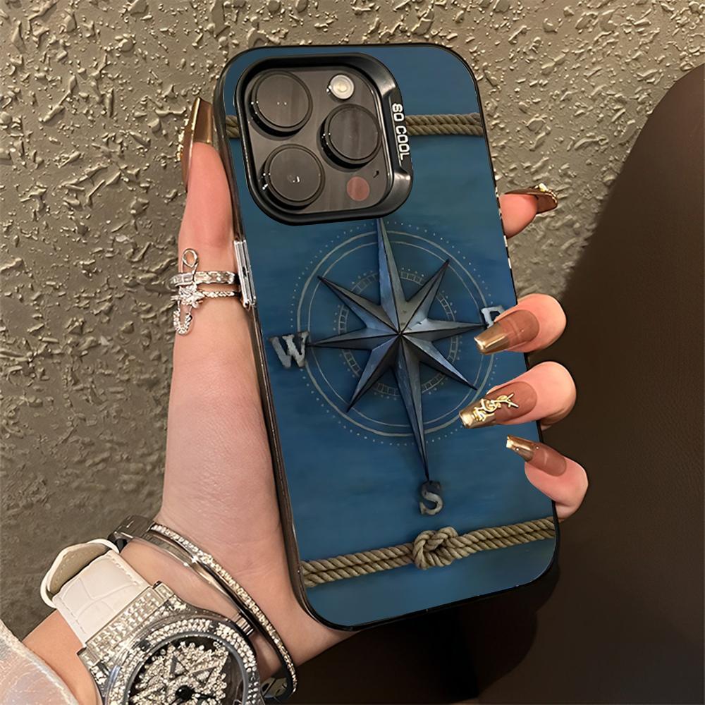 Wood Compass Clock Art Phone Case For iPhone 16,15,14,13,12,11,Pro,Max,Plus,Mini,XS,SE Anti Fall Black Matte Hard Bumper