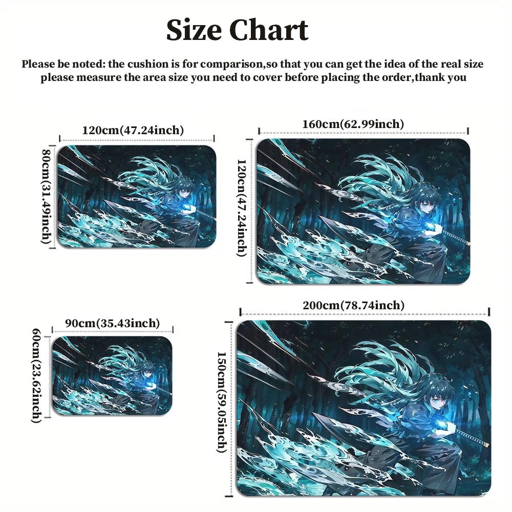 Anime Swordsman Area Rug, Blue Water Wave Theme  Floor Mat, Decorative Carpet for Gaming Room Bedroom, Washable Home Decor Gift