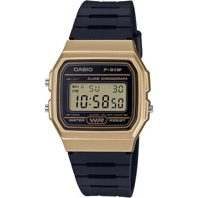 Casio Collection F-91WM-9AJH Men's Watch Black Gold Stainless Steel Digital Timepiece