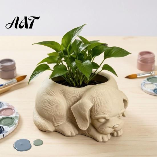 Wide Space Indoor Planter Cute Puppy Planter, 3D Printed Decorative Plant Pot, Unique Pot Dog Shaped for Succulents Home Office Decor Small Holder