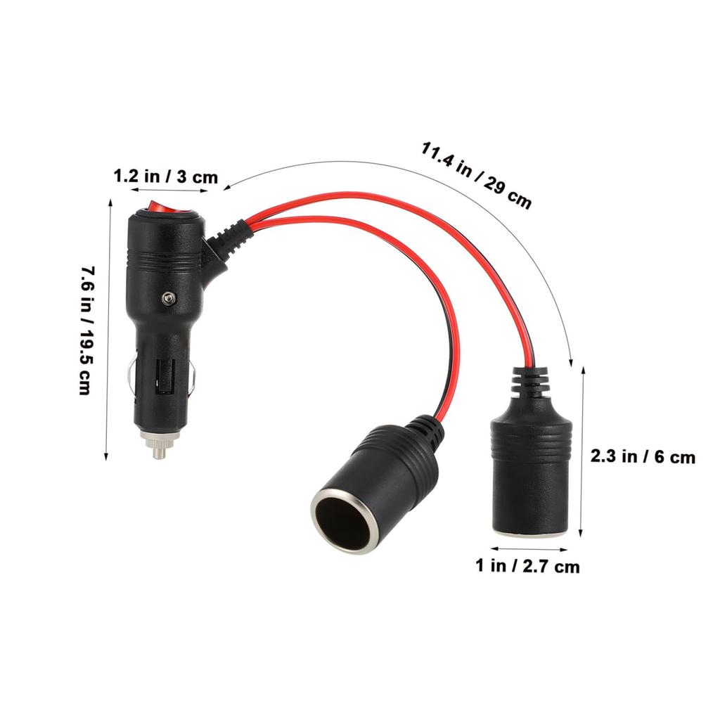 HEALEEP Cigarette Lighter Switch Cigarette Lighter Plug Splitter Car Charger Cord 2 Way Car Cigarette Lighter Adapter with Switch Black