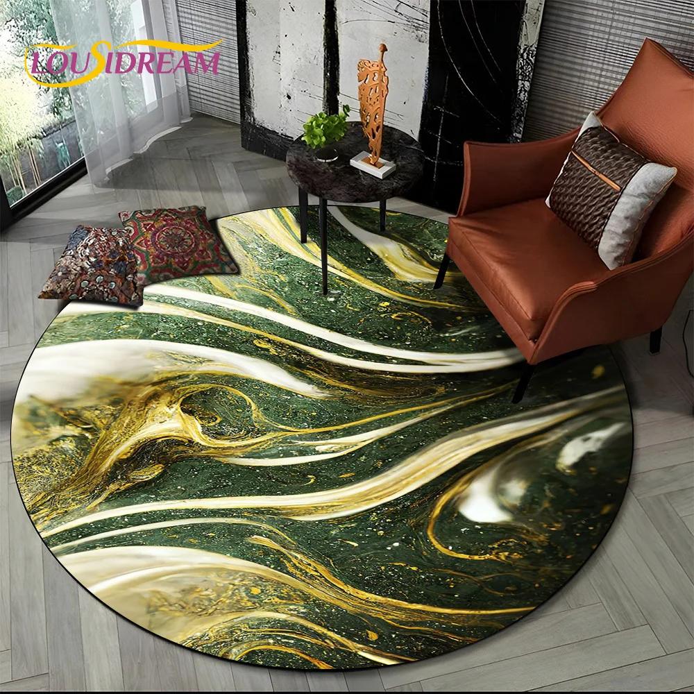 3D Colour Luxurious Marble Green Blue Gold Round Carpet Rug for Living Room Bedroom Child Chair Decor,Pet Area Rug Non slip Mat