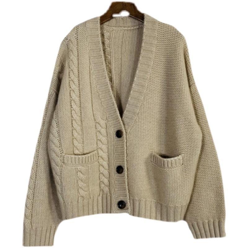 IHUASU Knitted Cardigan Women's Autumn and Winter Thickened Short Loose Bottoming Jumper Jacket