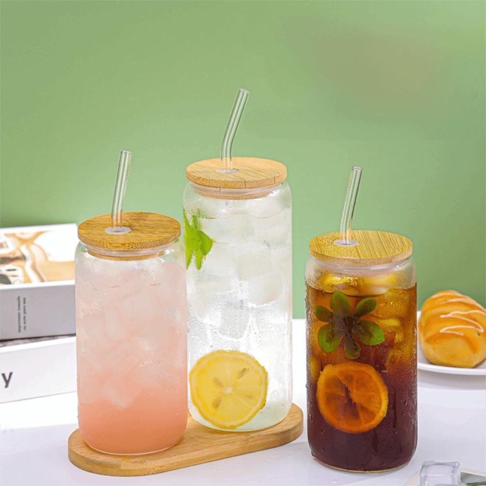 Spill-Proof Glass Drink Cup With Straw and Lid Glass Straw Cup Household Bubble Tea Cup Office