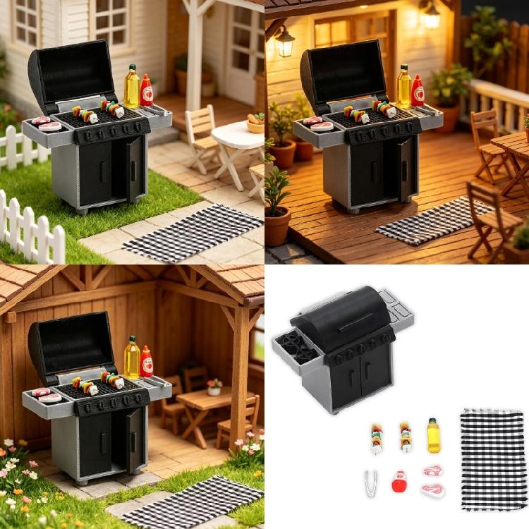 Metal Barbecue Grill Model for Dollhouses Furniture, Deck Cookout Display Accessory Use Case Display Item