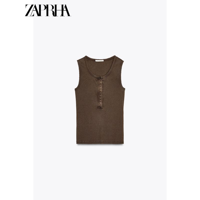 Zaprha 2025 New Arrival Multi-Color Choice Washed Rib Fashion round Neck Sleeveless T-shirt Top Female 3253338