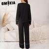 GMXIA Women's Homewear Autumn and Winter Cardigan Long-sleeved Trousers Two-piece Pajamas