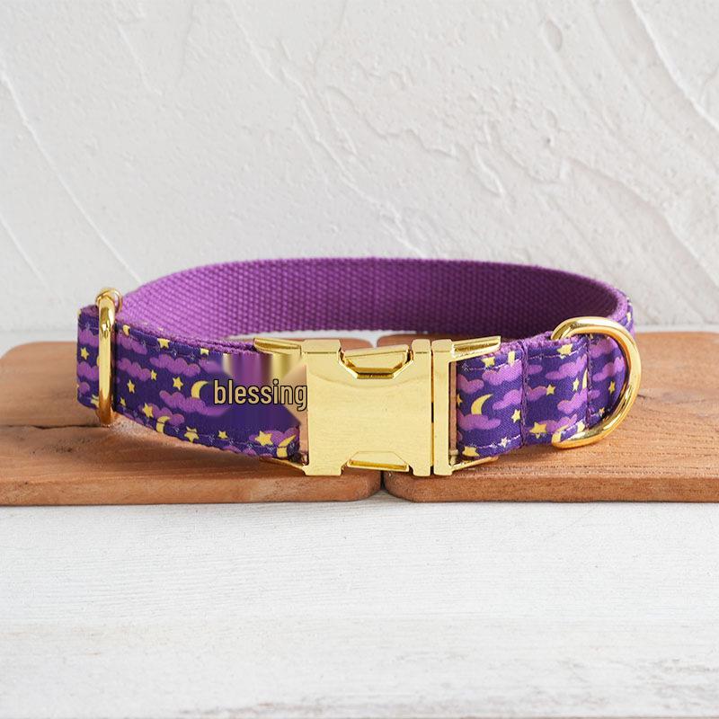 MUTTCO Purple Moonlit Dog Collar & Leash Set with Gold Buckle UDC-222B XL