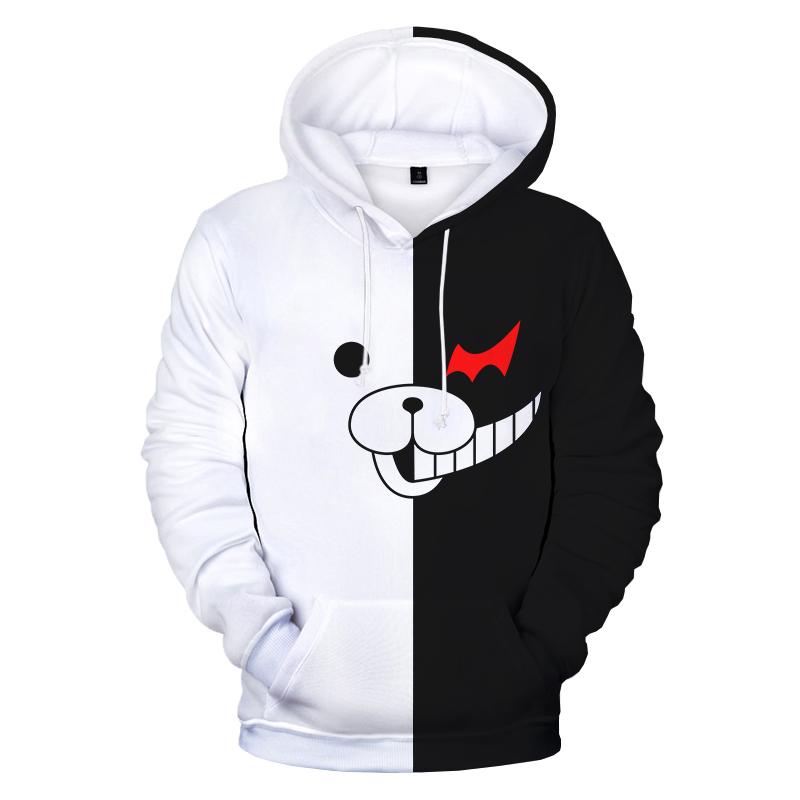 

2023 Аниме Danganronpa Monokuma 3D Печатные толстовки с капюшоном унисекс Толстовки Белый Черный Медведь Длинный рукав Пуловер Оверсайз Толстовка