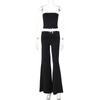 Women Casual Solid Strapless Sleeveless Top Flared Pants Two Piece Set