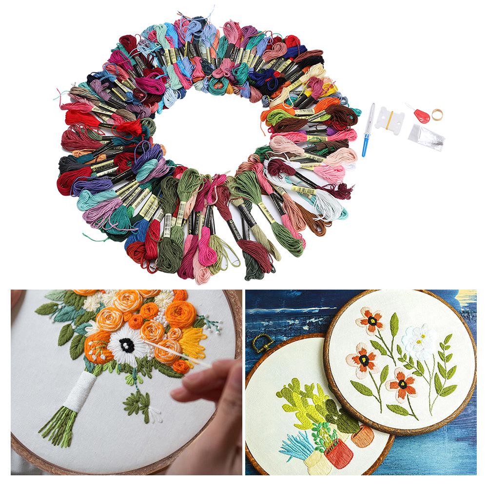 Cross Stitch Kit 100 Colors Embroidery Thread DIY Sewing Needlework Accessories