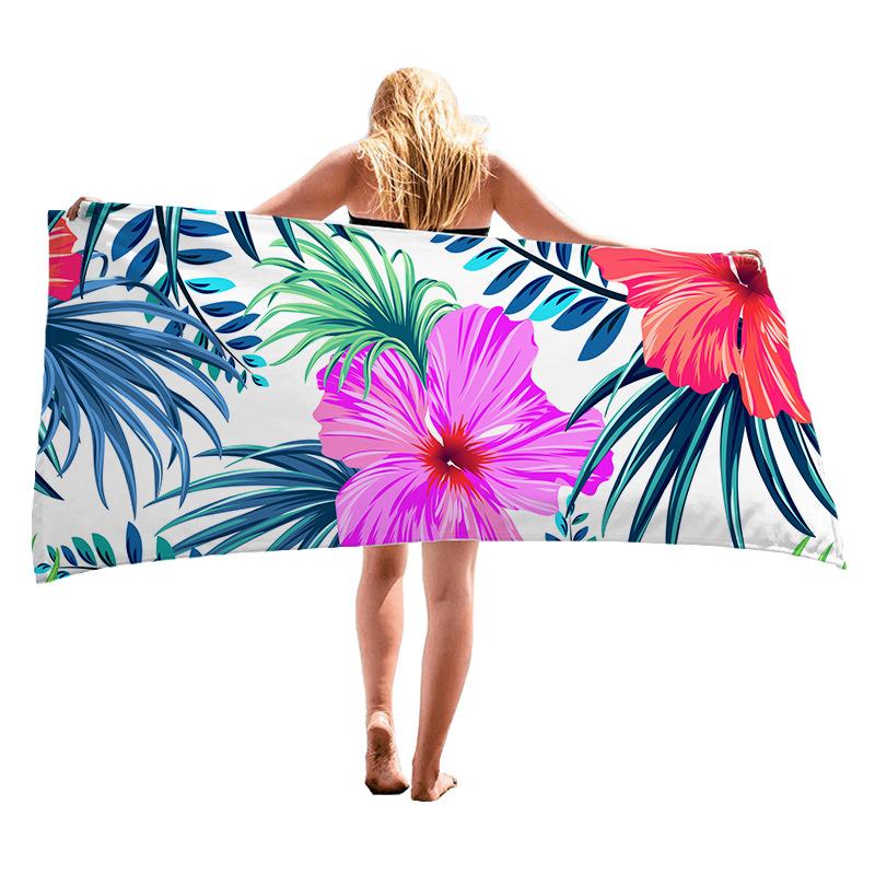 Tropical green plants flowers digital-printed polyester Superfine fiber double-sided fleece Beach vacation bath beach towel