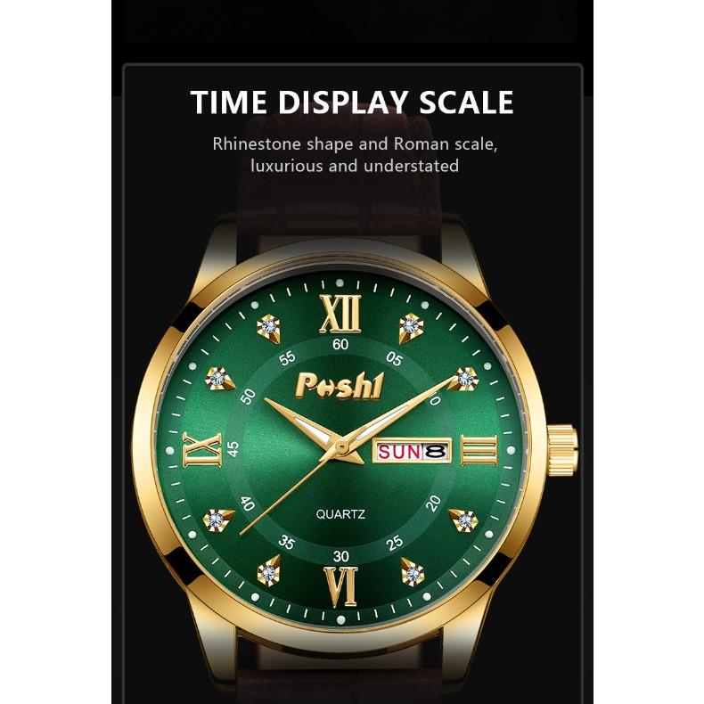 POSHI Men's Business Quartz Watch Fashion Glow-in-the-dark Waterproof Double Calendar Watch for Women
