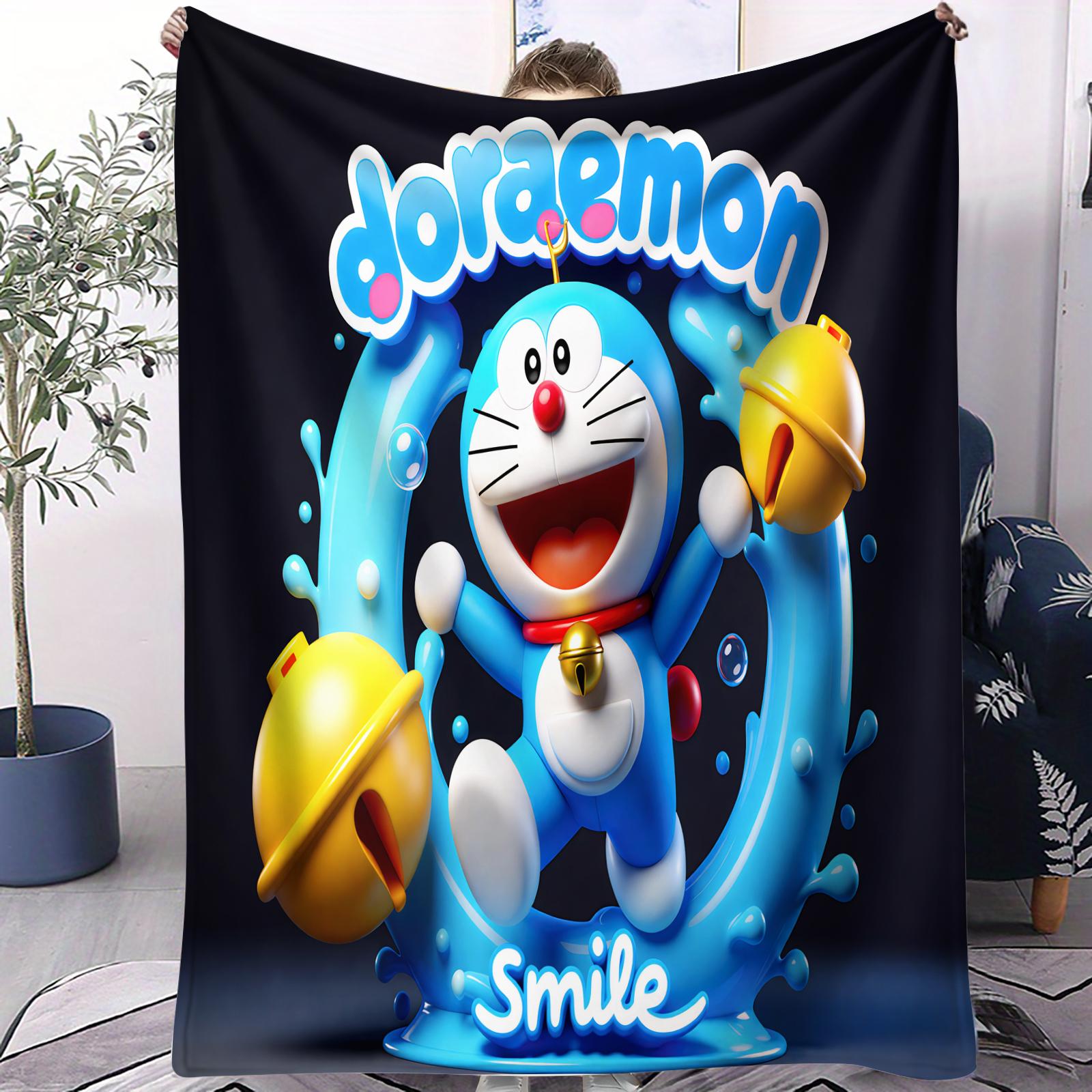 

Trendy Doraemon Blossom Flannel Throw Blanket Durable Soft Warm Small Cover Blanket For Adult Home Dorm Office Picnic Decor 70x100cm