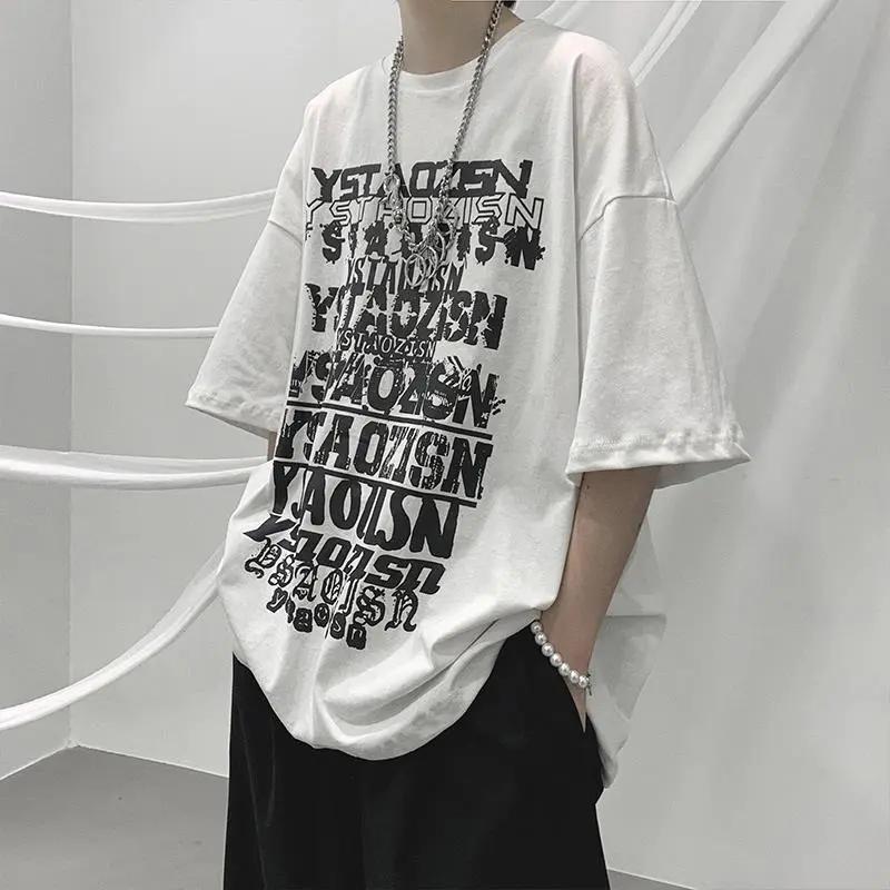 Hip Hop Men T-Shirt Harajuku  Letter Print Short Sleeve Mens T Shirts Cotton Loose Streetwear Summer Tops Tees