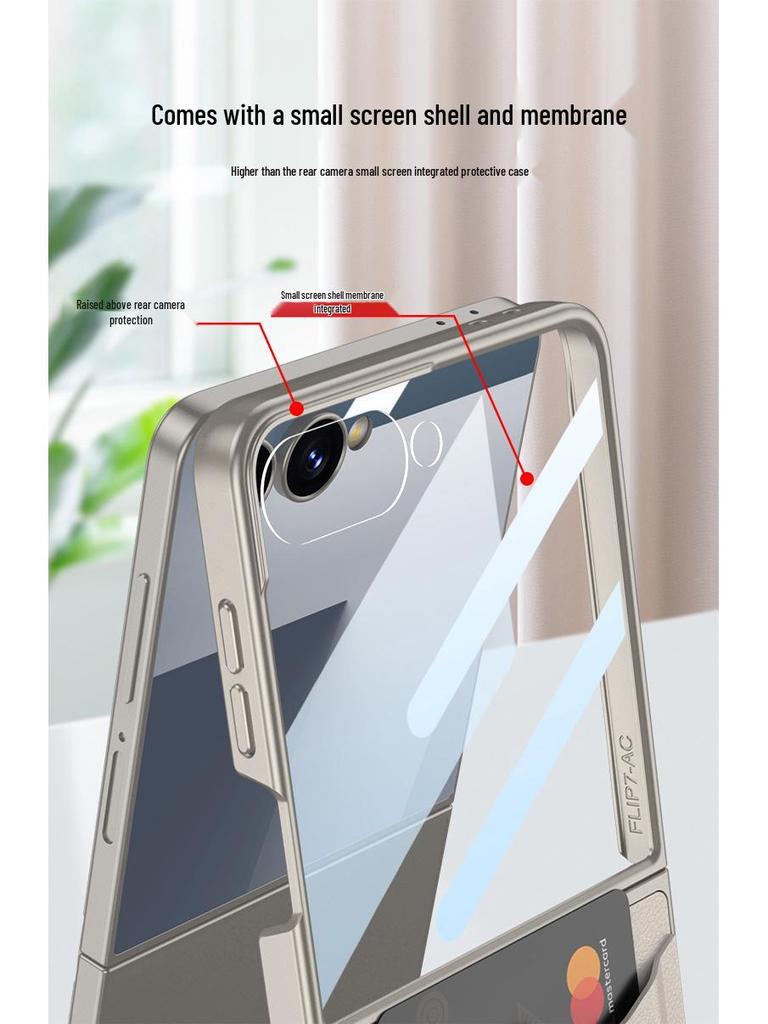 Samsung Z Flip7 Ultra-Thin Leather Case: Full Coverage, Card Holder, Ring, Anti-Drop Protection