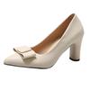 Elegant Heel Women's Shoes Spring Auutmn New Bow Ladies Temperament Thick High Heels Pointed Toe Woman Shoes Solid Women's Heels