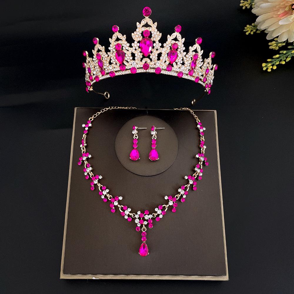 3pcs/set Crystal Bridal Tiara and Crown Earrings Necklace Jewelry Set for Women Princess Girls,Jeweled Wedding Tiara for Bride