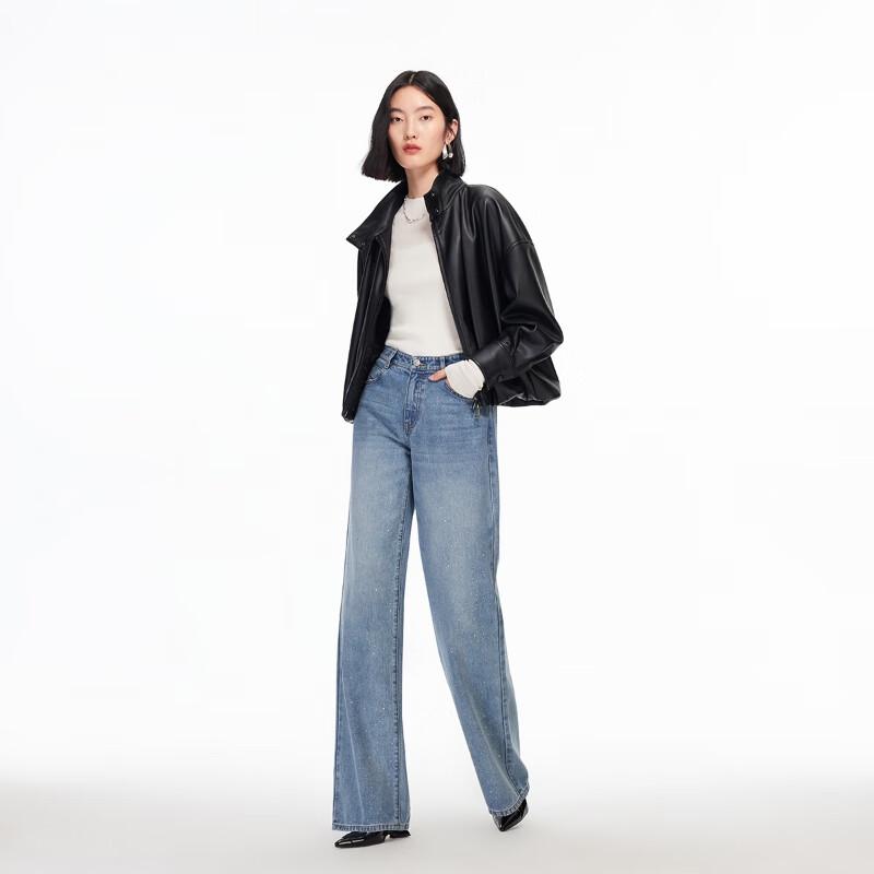 VEROMODA Women's Loose Fit Draped Rhinestone Jeans