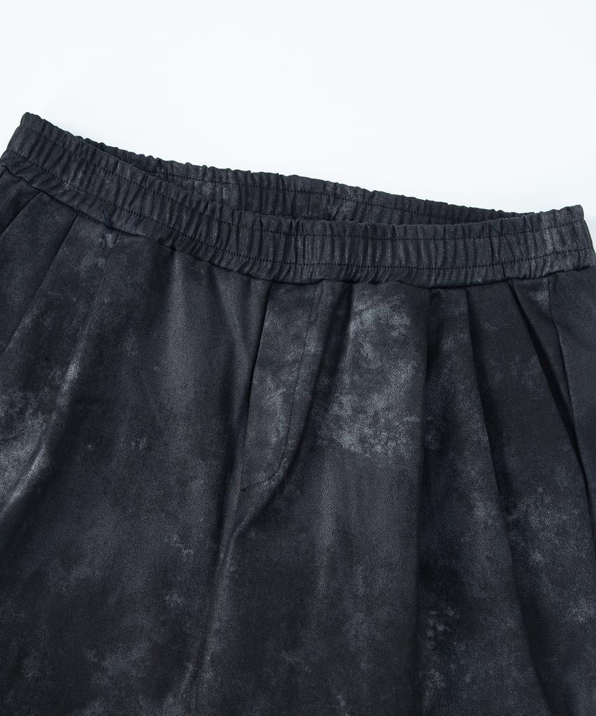 TONSIL Dirty Wash Elastic Waist Double Pleated Wide Pants Black