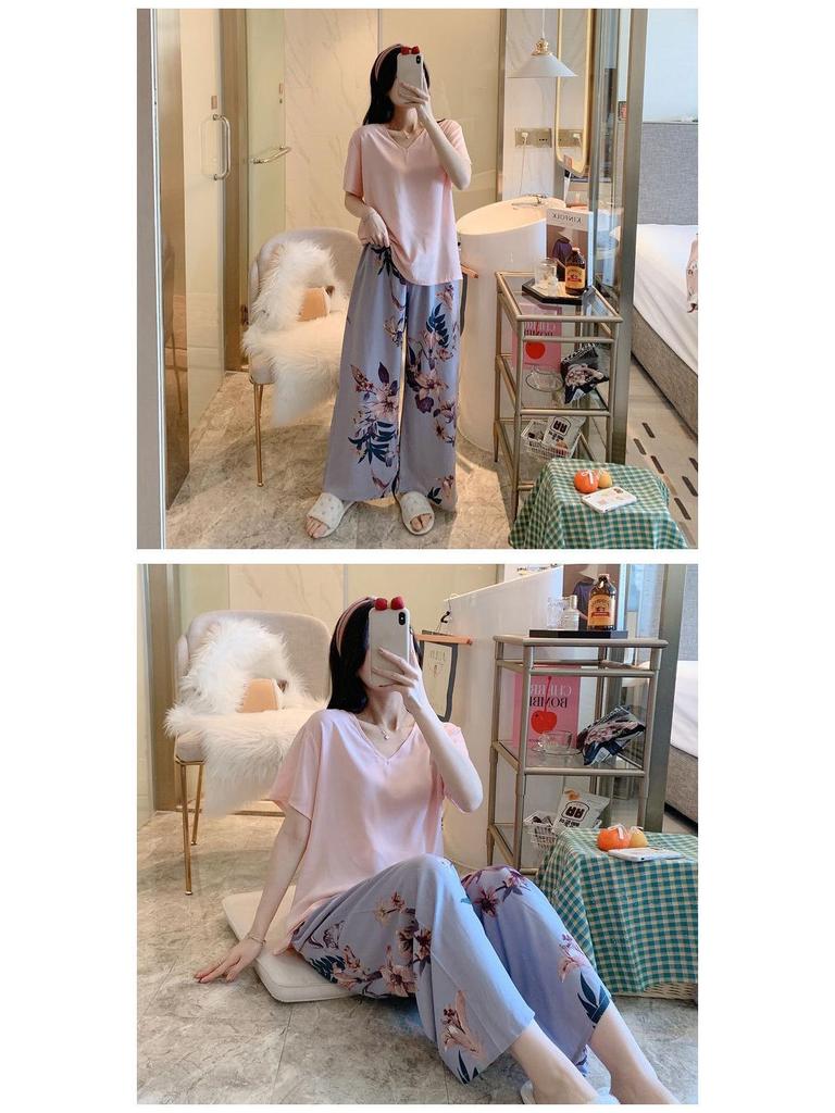 Women's Summer Pajama Pants - Cotton & Rayon, Thin Style, Wide-Leg, Loose Fit, Ideal for Spring & Autumn, Suitable for Home or Outdoors.