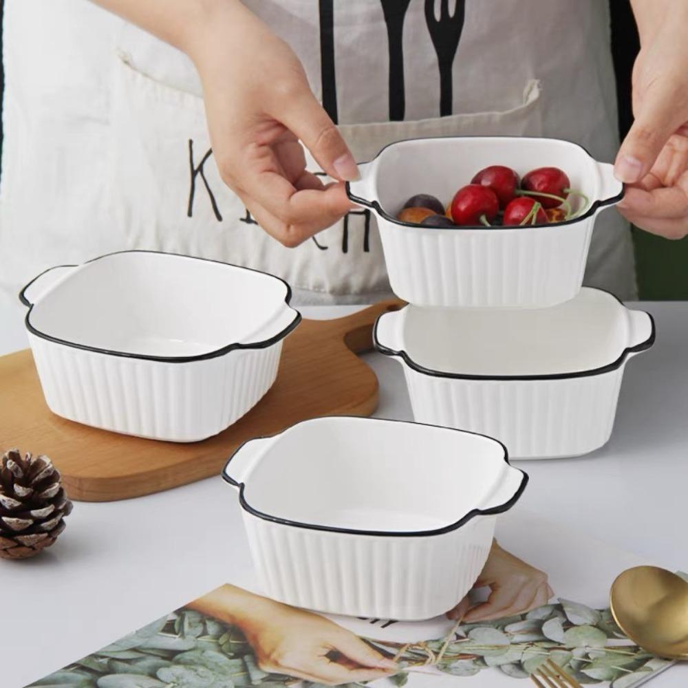 4PCS Heat-resistant Lasagna Baking Pan with Handle Rice Bowl Steamed Egg Bowl Dessert