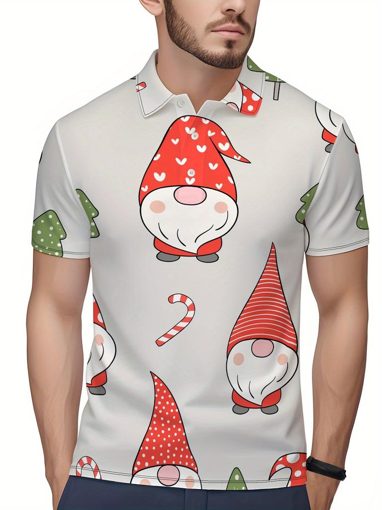 Christmas Print - Men'S Short-Sleeve Polo Shirt - Stylish And Easy Short-Sleeve, Buttoned, Casual Collar Polo Shirt, Fashionable And Versatile,