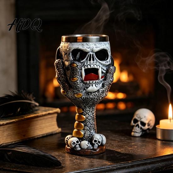 Novelty Bar Opening Present Horrible Resin Stainless Steel Skull Goblet Retro Skeletal Wine Gothic Dark Style Barware Cocktail Glasses Vintage
