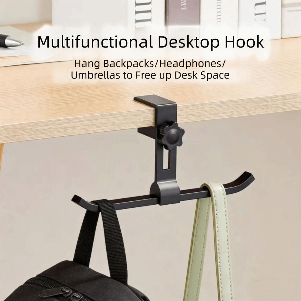Aluminum Alloy Adjustable Desk Hook Easy Install Portable No-Drill Hook Adjustable Double Hook Multipurpose Hook Space Saving