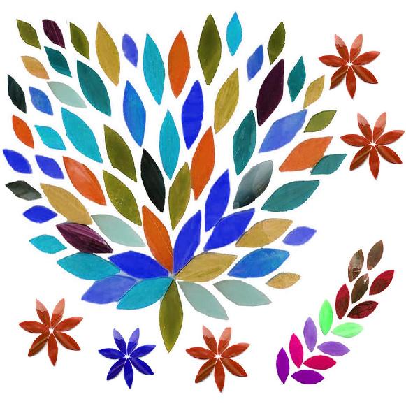100 Pieces Petal Mosaic Tiles, Mixed Color Mosaic Glass Pieces, Hand-Cut Stained Glass Flower Leaves Tiles for Crafts Colorful Stained Glass Pieces