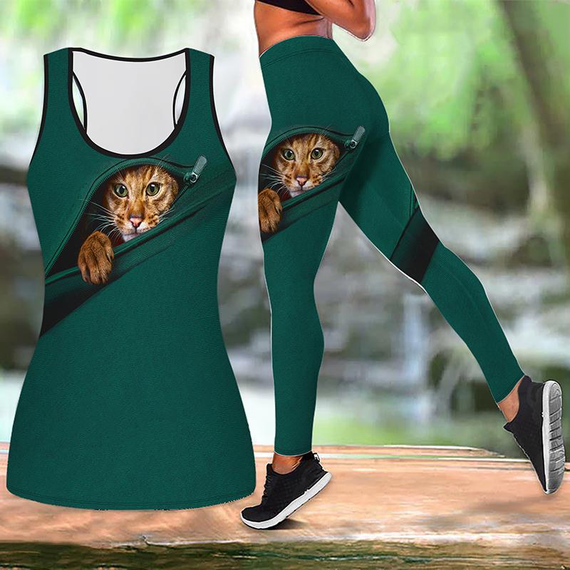 Orangenes Kätzchen-Print Yoga-Outfit für Damen Mode Trainingsleggings Fitness Sportliche Freizeit-Yogahose