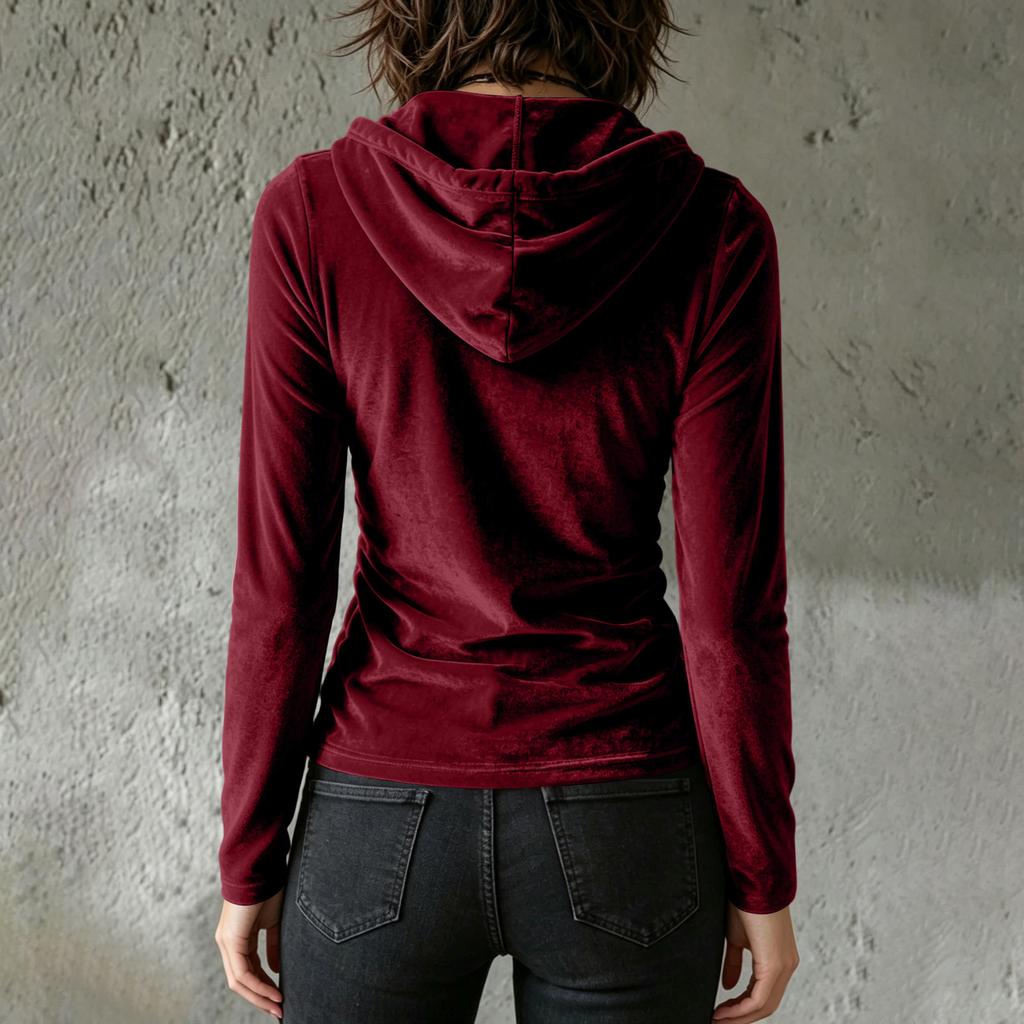 Women's Casual Hooded Long Sleeve Pleated Pullover Top